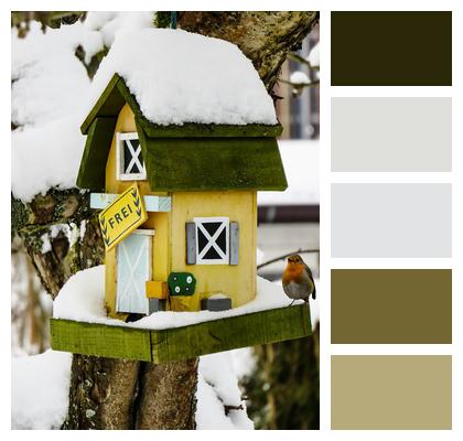 Winter Bird House Snow Image